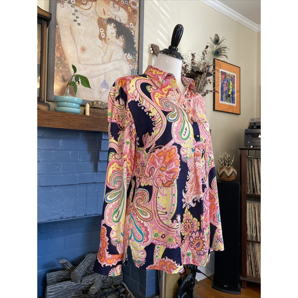 Lauren Ralph LP Colorful Paisley Pattern Long Sleeve Popover Old Money Classic - Picture 2 of 11